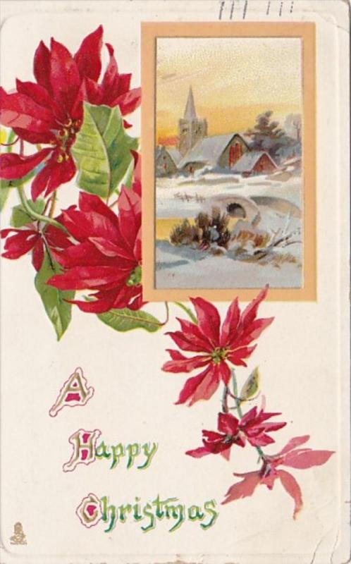 Tucks Happy Christams With Poinsettias 1912