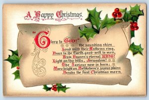 Seattle WA Postcard Christmas Greetings Hymns Holly Berries Embossed Tuck 1910