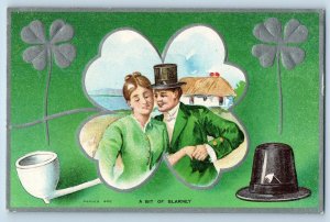 Topeka KS Postcard St. Patrick's Day A Bit Of Blarney Couple Romance Pipe Hat