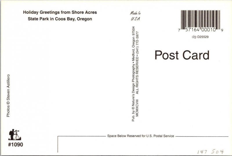 2~4X6 Postcards Coos Bay, OR Oregon SHORE ACRES STATE PARK Christmas Decorations