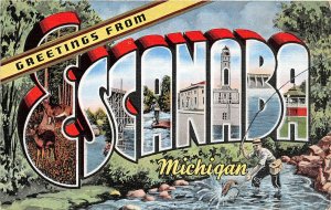 H75/ Large Letter Greetings from Postcard Linen Escanaba Michigan 100