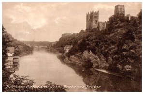 Durham Cathedral From Prebends Bridge England Black And White Postcard