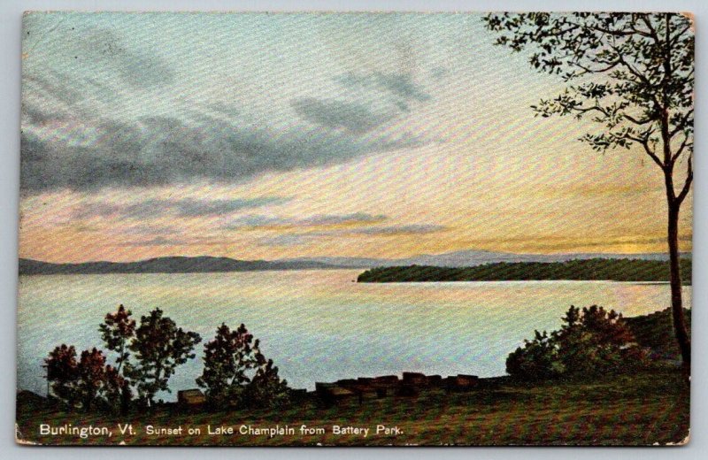 Lake Champlain  Battery Park  Burlington Vermont  Postcard  1908