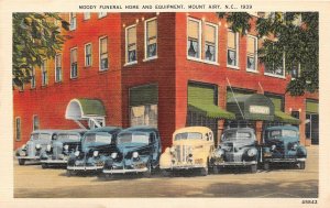 G68/ Mount Airy North Carolina Postcard Linen Moody Funeral Home Autos