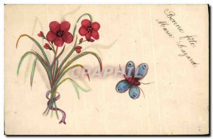 Old Postcard Fancy (drawing hand) Flowers Butterfly