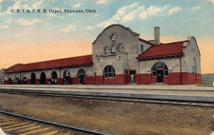 J74/ Shawnee Oklahoma Postcard c1910 CRI&P Railroad Depot Station 381