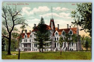 Racine Wisconsin Postcard Taylor Hall Exterior View Trees Building 1910 Vintage