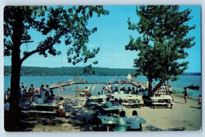 c1950's Bledsoes Beach Bathing Crowd Tourist Lake James Indiana Vintage Postcard