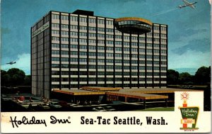 Holiday Inn Sea-Tac Seattle, Washington Postcard Pool Cars Airplane UNP