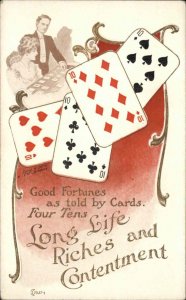 Lounsbury Good Fortune Couple Romance Playing Cards c1910 Vintage Postcard