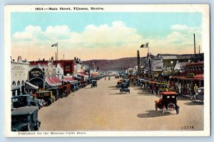 Tijuana Baja California Mexico Postcard Main Street c1930's Unposted Vintage