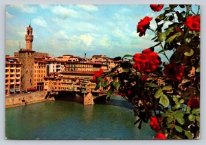 c1970 FLORENCE View of Ponte Vecchio & Arnolfo Tower 4x6 VINTAGE Postcard 0105
