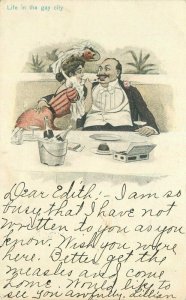 1906 Gay City Life Wealthy Romantic Restaurant Lovers Food Wine Artist Postcard