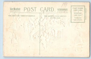 Christmas Postcard Holly Berries Ringing Bells Winsch Back Embossed c1910's