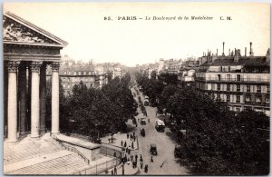 VINTAGE POSTCARD BIRD'S EYE VIEW OF THE MADELAINE BOULEVARD PARIS FRANCE 1920s