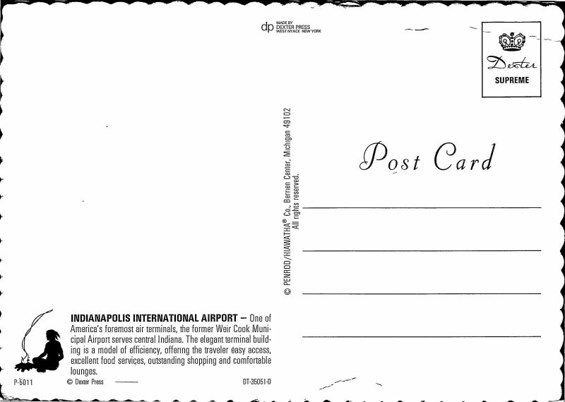 VINTAGE CONTINENTAL SIZE POSTCARD INDIANAPOLIS INTERNATIONAL AIRPORT c. 1970-75