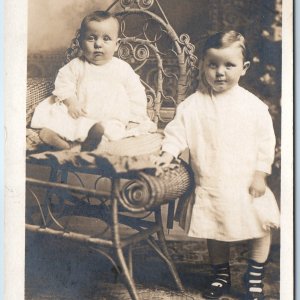 c1910s Adorable Children Portrait Sharp RPPC Boys Dress Shoe Strap Calm PC A251