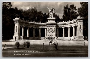 Mexico Monumento A.D. Benito Juarez Alameda De Mexico RPPC Postcard A44