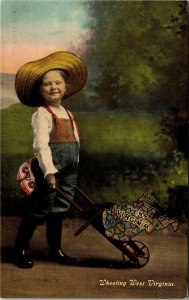 Postcard WV Wheeling Child Carries Map of West Virginia in Wheelbarrow ~1910 S95