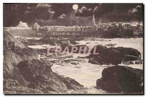 Old Postcard Emerald Coast Saint Malo Moon Effect on the Ramparts