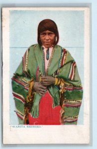 Native American WANITA REDBIRD 1905 Adolph Selige - Glitter Postcard