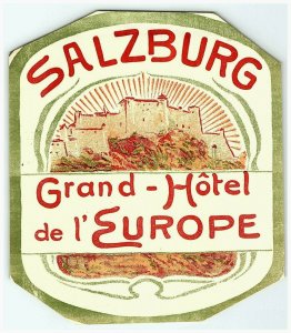 Grand Hotel de l'Europe Salzburg Luggage Label Vtg Sticker Stamp Austria 