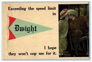 1914 Exceeding The Speed Limit Pennant Dwight Illinois Correspondence Postcard