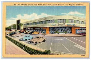 Los Angeles California CA Postcard Rexall Drug Store Exterior Roadside c1940's