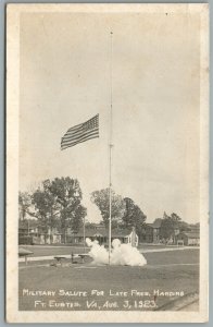 FT. EUSTIS VA MILITARY SALUTE FOR PRES. HARDING ANTIQUE REAL PHOTO POSTCARD RPPC