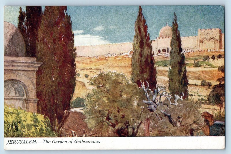 Jerusalem Israel Postcard Garden of Gethsemane c1910 Oilette Tuck Art