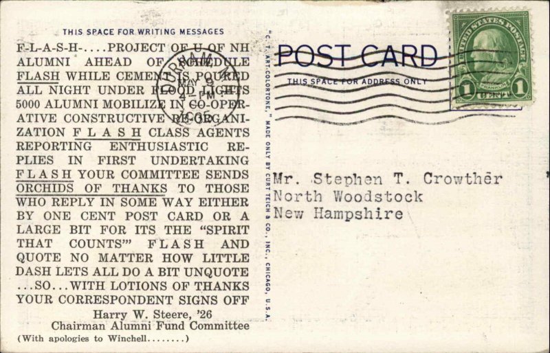 Vintage PC Durham University of New Hampshire Fundraising Large Letter Linen PC