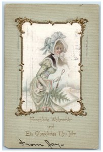 c1905 Christmas New Year Pretty Woman In Winter Minneapolis MN Antique Postcard