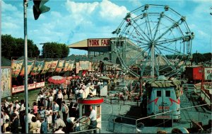 Postcard PA York Interstate Fair Crowds Amusement Park Ferris Wheel 1960s F30