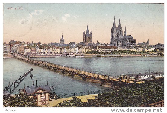 Bird's eye view of bridge over river, KOLN a. Rh., North Rhine-Westphalia, Ge...