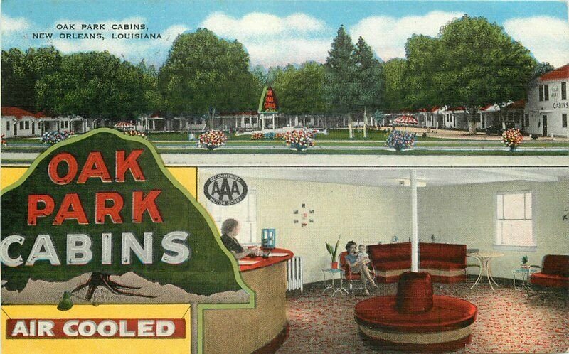 1955 Oak Park Cabins roadside New Orleans Louisiana Kropp Postcard 20-6096