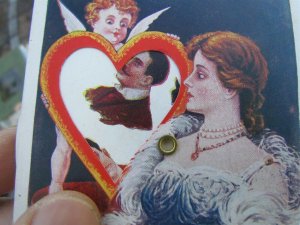 MECHANICAL CUPID MIRROR RARE ANTIQUE POSTCARD CHANGING MEN CHOICE