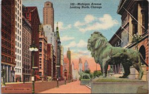 Michigan Avenue Looking North Chicago Illinois Linen Postcard C095