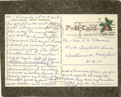 SANTA BARBARA COURTHOUSE CA 1964 Postcard