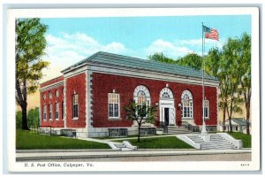 c1940's US Post Office Building US Flag Stairs Culpeper Virginia VA Postcard