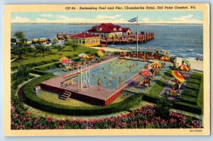 1940 Old Point Comfort Virginia VA Postcard Swimming Pool Pier Chamberlin Hotel