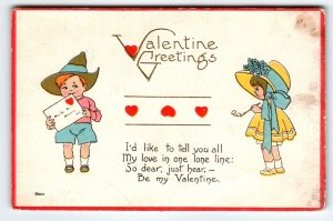 Valentines Day Postcard Children Big Hat Girl With Reading Glasses Bergman 1913