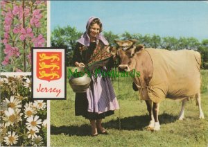 Jersey Postcard - Jersey Milkmaid With Jersey Cow, Channel Islands RR19096