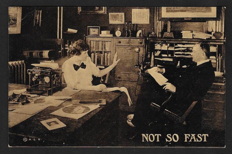 Boss & Secretary in Office 'Not So Fast' Unused c1910s