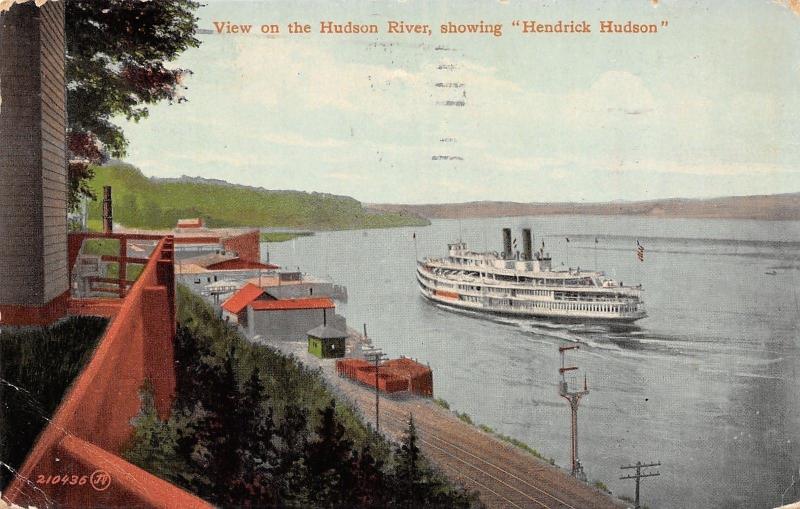 New York City~Hendrick Hudson Steamer River From Balcony~Railroad Semiphore~1913