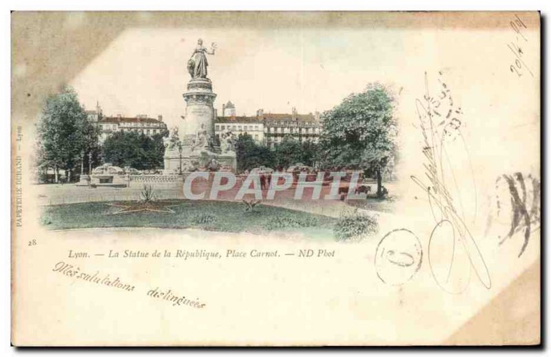 Old Postcard Lyon The statue of the Place Carnot Republic