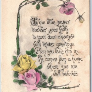 c1910s Lovely Artistic Type Font Poem Rose Hand Colored PC Gartner & Bender A205