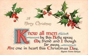 Vintage Postcard 1907 A Merry Christmas Know All Men By This Holy Spray Greeting