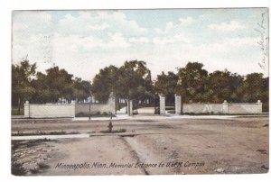 Memorial Entrance, U of M, Minneapolis, Minnesota, Antique 1907 Postcard