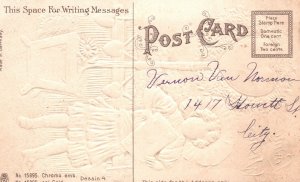 ​Vintage Postcard 1910s Loving Wishes Beautiful Girl w/ Hearts Envelope Greeting