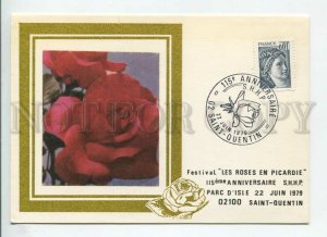 450114 FRANCE 1979 Saint-Quentin special cancellations rose flowers silk insert